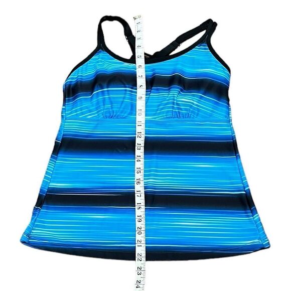 NWT Yonique Women’s Blue And Black Stripe Tankini Swim Top, Size S - Picture 7 of 10